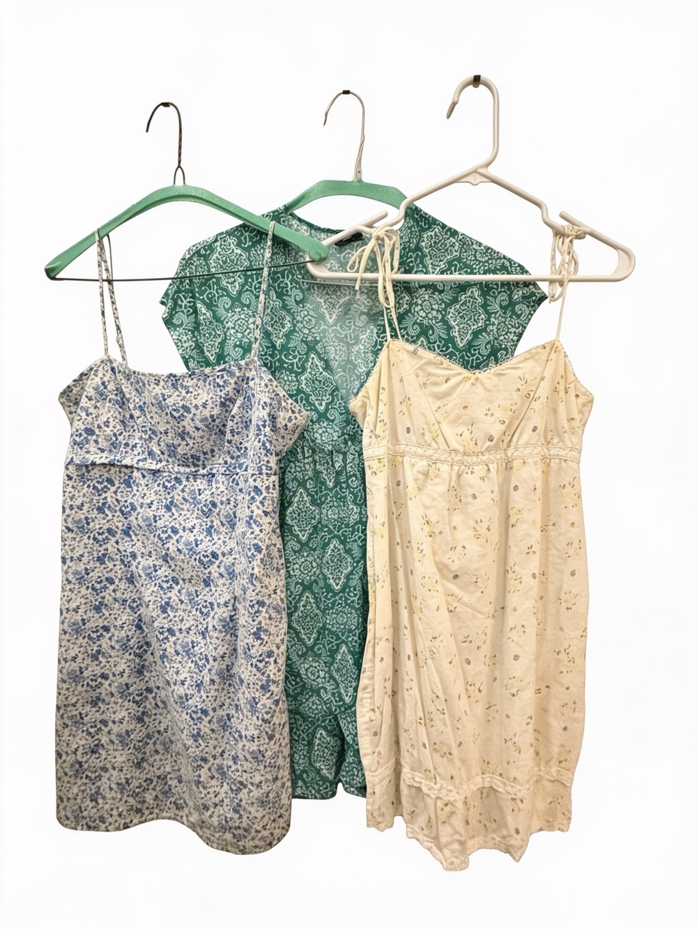 Three Floral Sundresses - Blue, Green, Cream